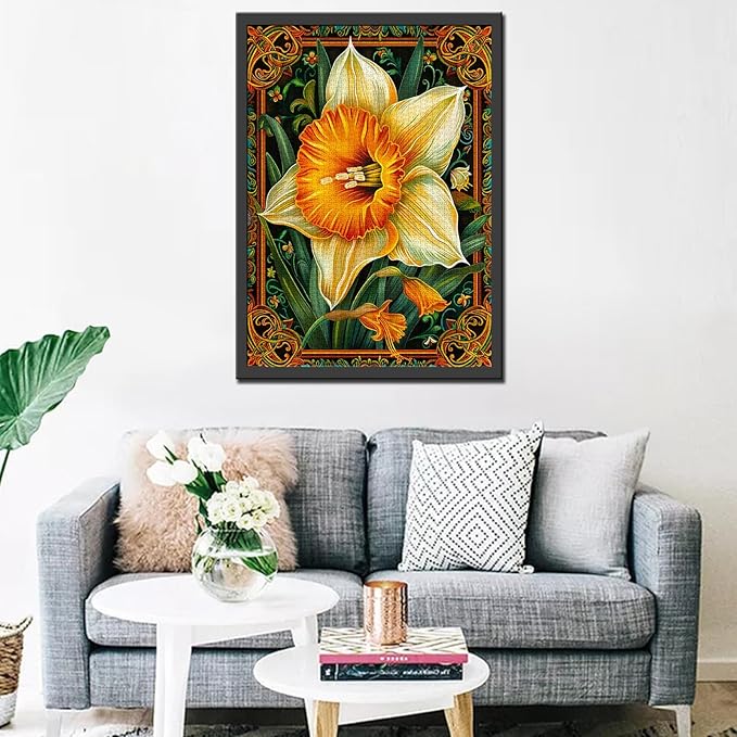 Yellow Daffodil Flower Jigsaw Puzzle 1000 Pieces Puzzles for Adults,Russian Palekh Style Jigsaw Puzzles for Challenging Family Activity Games Colorful DIY Puzzle for Home Gifts - 20 x 27 Inches