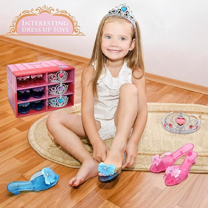 Princess Dress Up for Girls - Toddlers Clothes with Skirts, Shoes, Crown & Play Jewelry, Princess Costume Toys for Girls Age 3,4,5,6 Year Old, Kids Shoes Role Play Gift Idea for Birthday Christmas