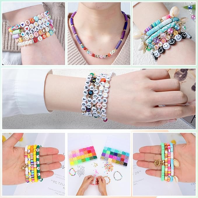 Premium 6-Box Clay Beads Bracelet Making Kit - 12,000 Polymer & Heishi Beads in 96 Colors,Jewelry Kit with Over 1,300 Letter Beads & Exclusive Mermaid Charms - Gift for DIY Enthusiasts