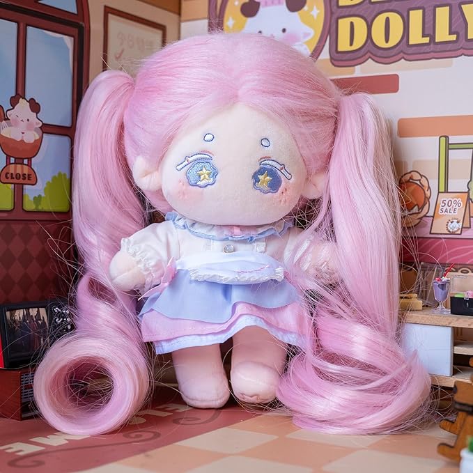 CALEMBOU Plush Doll, 20cm Cute Cotton Doll with Skeleton, Anime Plushies Soft Stuffed Dress Up Dolls, Kawaii Plush Toys Gift Come with Doll Clothes (Doll&Clothes-Maybe-Pink)