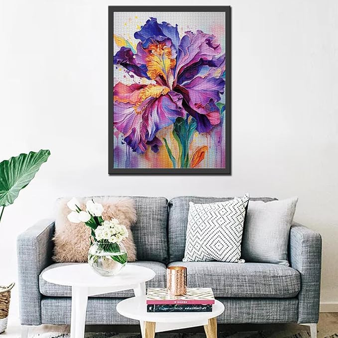 Iris L. Flower Jigsaw Puzzles for Adults 1000 Pieces Purple Blossom Floral Painting Jigsaw Puzzle Watercolor Craft Puzzles for Home Decoration Gifts, Family Puzzle Perfect for Game Nights 27" x 20"