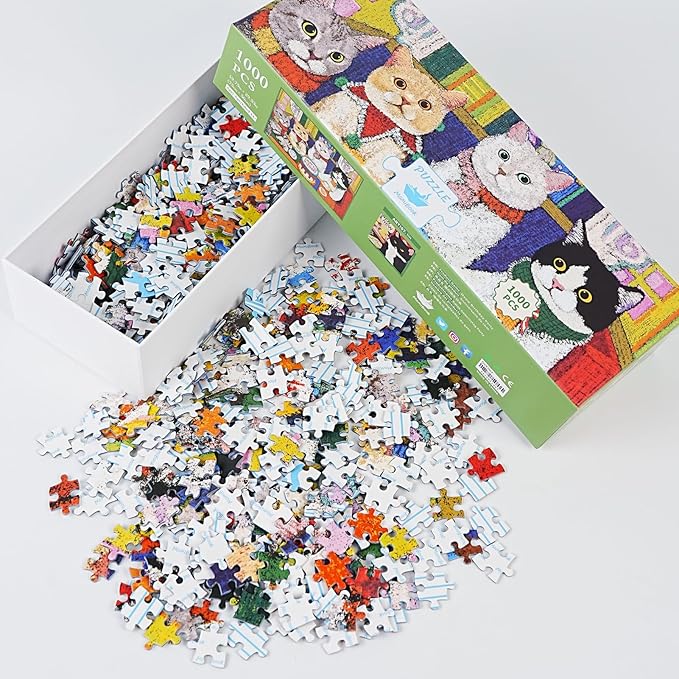 MOMIBOOK Puzzles for Adults 1000 Pieces Jigsaw Puzzles of Cat Meow Birthday Party, Painting Image Animal Difficult Challenging Hard Impossible Puzzle Unique Funny Party Christmas Birthday Gifts