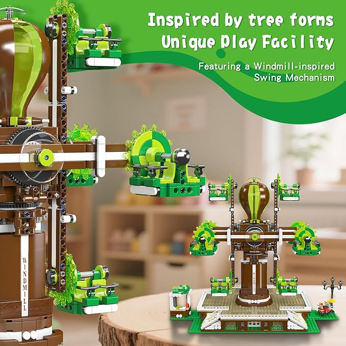 Mould King Nature-Tree Big Windmill Building Set, 2148+ Pcs Creative Amusement Park Swing Ride Model Kit, STEM Construction City Building Engineering Toy, Collectible Gift for Teens, Adults