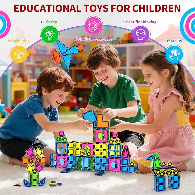 250 PCS 3D STEM Educational Magnetic Tiles for Kids Magnetic Blocks for Kids Magnetic Building Blocks Set