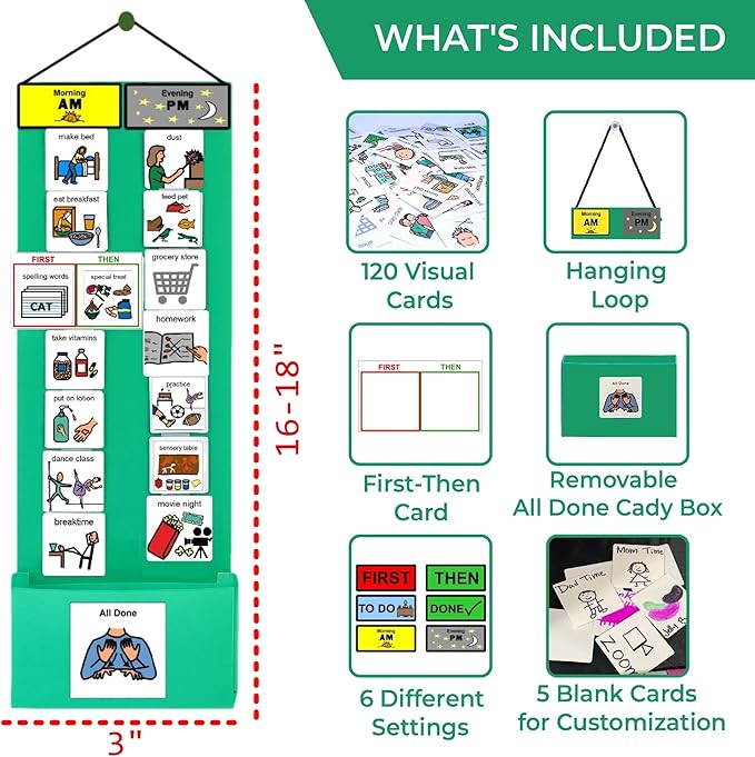Visual Schedule & Chore Reward Chart –Daily Planner with 133 Picture Cards for Routines and Learning Structure at Home, School, Centers and in The Community –Great for ADHD & Autism Behavior Support.