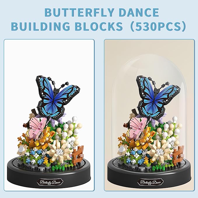 530 PCS Micro Brick Flower Butterfly Bouquet Building Sets, Animals Botanical Collection Blocks Model for Adult Toys,Home Decor and Office Art Creative Gift Women, Mom,Girl - Valentine’s Day Gift
