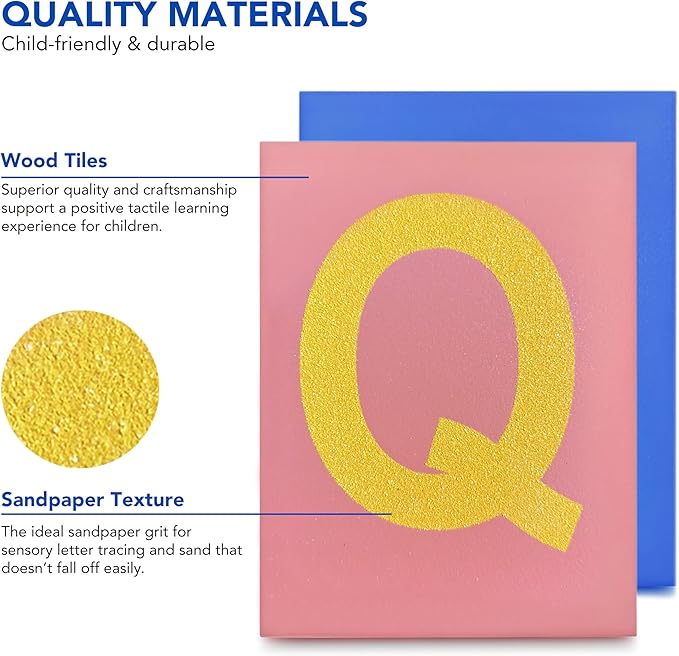 Montessori Sandpaper Letters | Lowercase and Uppercase | PP Wood Tiles | Vowel Consonant Color Coded | Includes Storage Box