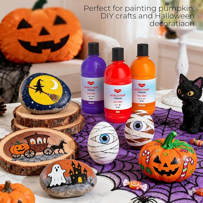 25 Colors Large Acrylic Paint Set (16.9 oz,500 ml), Bulk Acrylic Paint Non-Toxic Art Painting Supplies on Multi Surface Pumpkin Canvas Wood Craft Fabric Rock for Artist Kids with Color Wheel