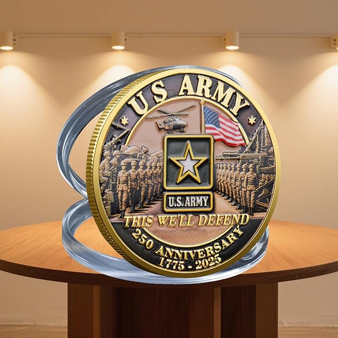 250th Anniversary Army Challenge Coin Commemorative Coin Tribute to The U.S. Army’s 250th Anniversary Collectible Challenge Coin for Veterans, Active Duty Members, and Patriots (C)