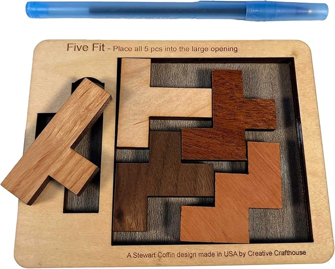 Puzzles for Adults - Level 10 out of 10 Difficulty | Five Fit Small From Creative Crafthouse - Very Hard Wooden Brain Teaser Puzzle