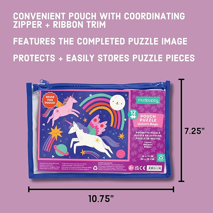 Mudpuppy Unicorn Magic – 12 Piece Puzzle with Reusable Zipper Pouch Featuring Colorful and Fun Illustrations of Magical Unicorns Perfect for Easy Storage and Travel