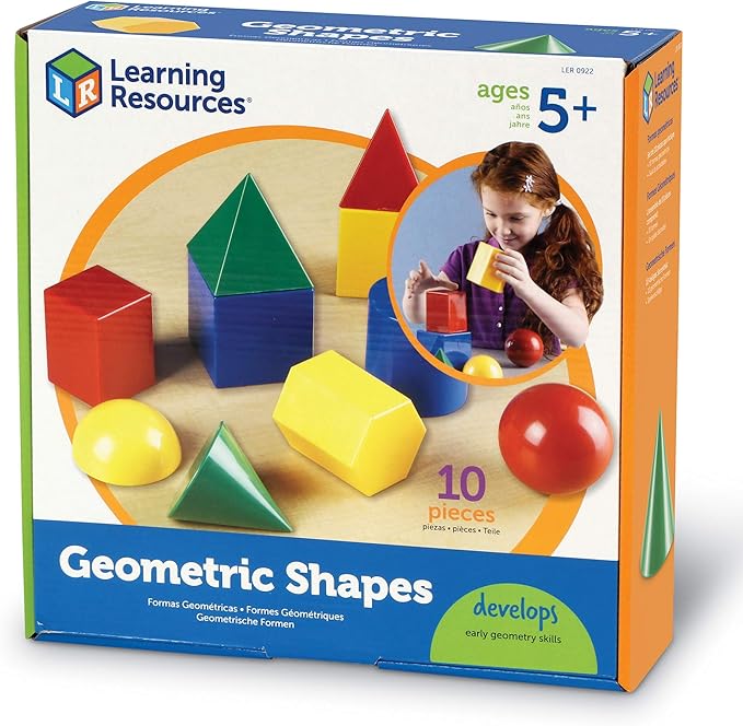 Learning Resources Large Geometric Shapes - 10 Pieces, Ages 5+ Learning Shapes, Geometric Solids, Kids Math Toys, Geometry for Kids