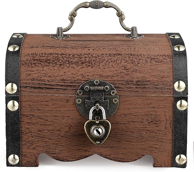TOYANDONA Wooden Piggy Bank - Wood Treasure Chest with Lock and Key - Small Wooden Box Vintage Coin Bank Money Saving Box for Home Decor