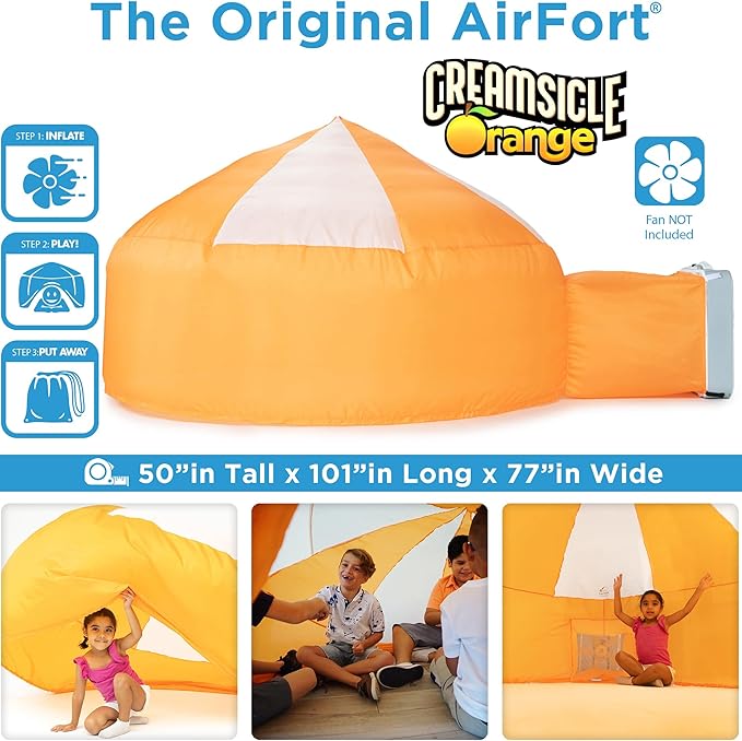 The Original Patented AirFort - Build A Fort in 30 Seconds, Inflatable Fort for Kids, Play Tent for 3-14 Years, A Playhouse Where Imagination Runs Wild, Fan not Included (Creamsicle Orange)