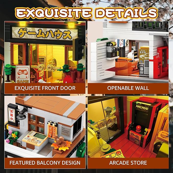 Reobrix Japanese Game Store Building Blocks 66503, Creative Japanese Toys Model Set, 2 in 1 Street View House with Lighting, Ideal Collectible Gift Choice for Adults 14+