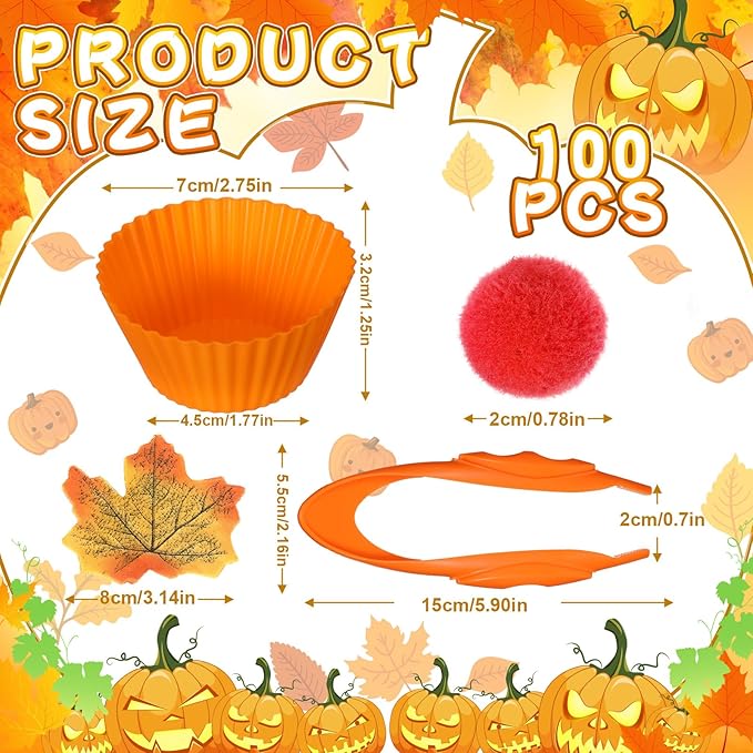 Hotop 312 Pieces Fine Motor Toys Counting Sorting Fall Thanksgiving Decorations 100 Pcs Assorted Pompoms 200 Pcs Artificial Maple Leaves 2 Pcs Tweezers 10 Pcs Cups for Autumn Thanksgiving Decoration