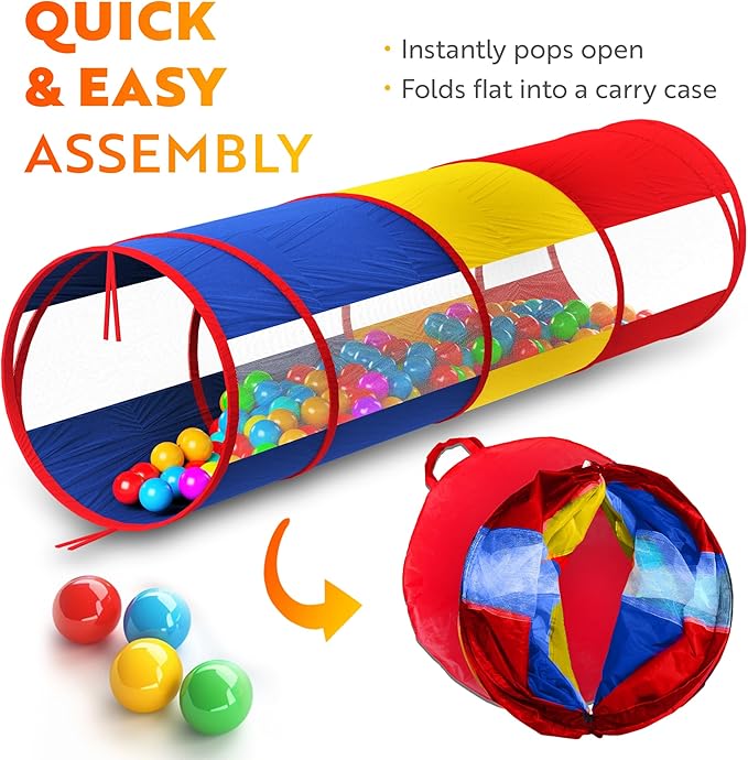 Playz Extra-Large Play Tunnel for Toddlers 1-3 Years – Pop-Up Baby Crawl Tube, Sensory Activity, Indoor & Outdoor Kids Toy, Collapsible for Easy Storage