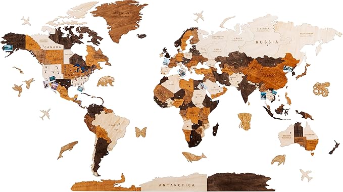 HYPERI Multilayered 3D Wooden World Map Wall Decor, Wood Art Wall Decor, Mapa Mundi Para Pared, World Maps and Push Pins, Valentine's Day Gifts For Dad, Mom, Boss, Husband, Wife (XX-Large)