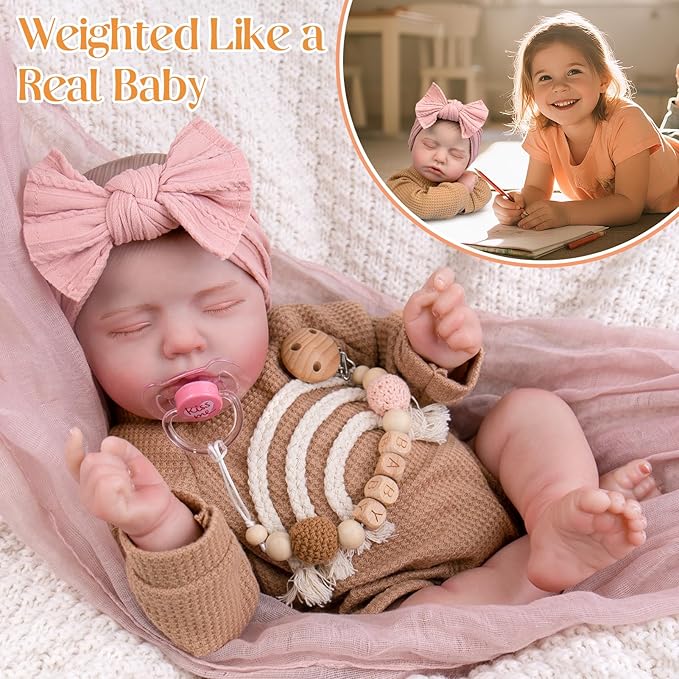 Aori 20 Inch Reborn Baby Doll - Hyper Realistic Lifelike Newborn Sleeping Girl with Rainbow Outfit, Soft Weighted Body Baby Doll for Girls Age 3 for Christmas, Birthday