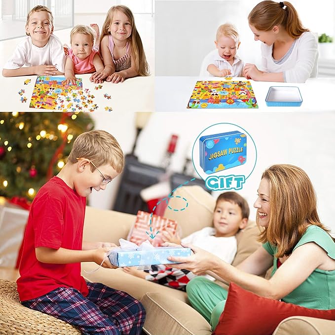 LELEMON Beach Animal Jigsaw Puzzles in a Metal Box 100 Pieces Beach Animal Party Jigsaw Puzzle for Kids Ages 4-8 Children Learning Educational Puzzles Toys