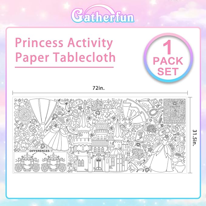 Gatherfun Princess Party Giant Coloring Poster - 31.5 x 72 Inches - Versatile Classroom Wall Decor & Birthday Activity - Princess Poster or Table Cover for School Parties & Special Events