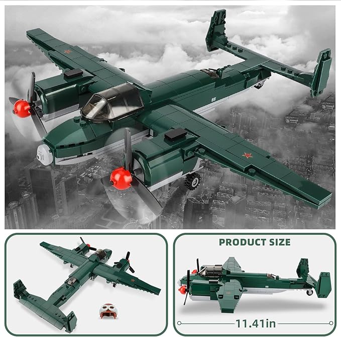 TU-2 Bomber Aircraft Building Set - Compatible with LEG0 Military, ww2 Airplanes Model, Gift for Boys Age 6 7 8 9 10 11 12 and WW2 Military SetCollectors & Enthusiasts