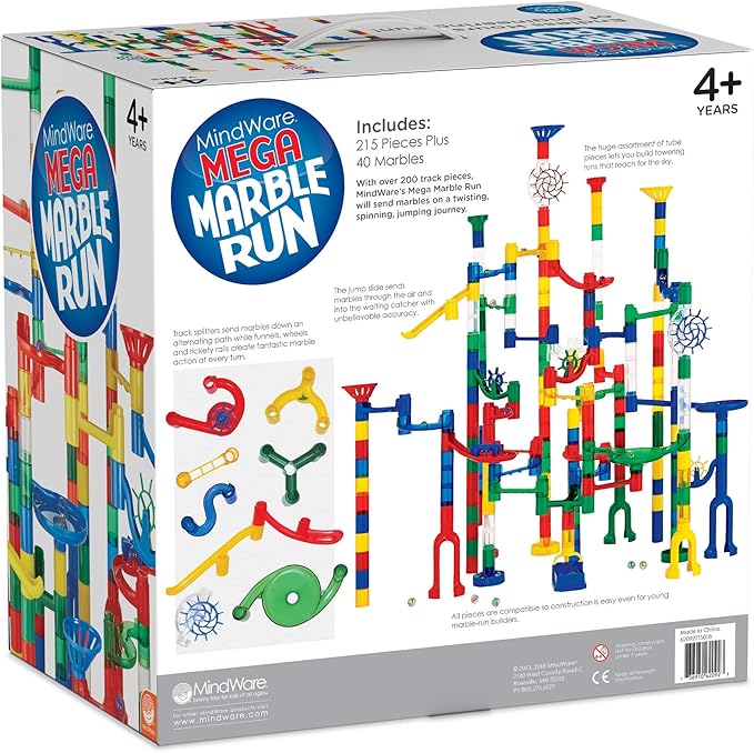 MindWare Mega Marble Run Building Set - 215 Durable Pieces and 40 Marbles - Build, Engineernig and Sceince Toy - Ages 4 and Up