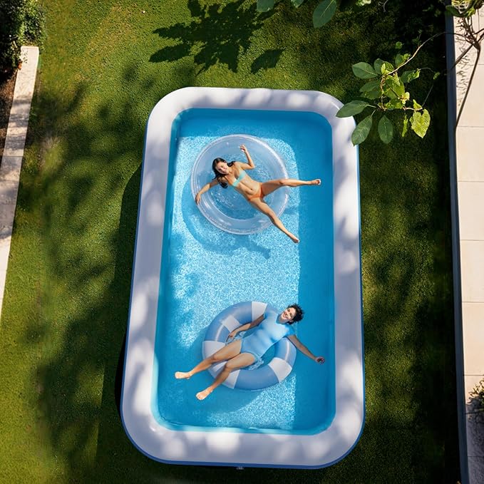 Inflatable Pool for Kids and Adults, 115" x 68" x 22" Blow Up Pools, Rectangular Family Swimming Pool