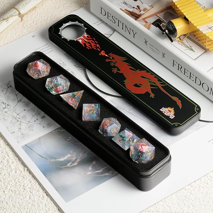 Flower Resin DND Dice, DNDND Handmade Sharp Edge D&D Die with Gift Case for D&D Dungeons and Dragon Tabletop Games (Matt Pink)