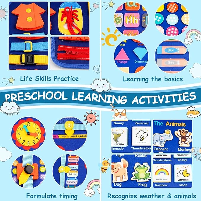 Busy Board, Montessori Toys for 1 2 3 Year Old - Toddler Toys for Ages 2-4 Boy Birthday Gift, Busy Book for toddlers 1-3, Toddler Learning Activities, Educational Learning Toy for Airplane Car Travel