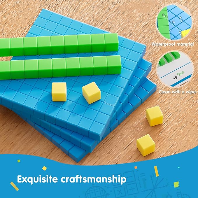 Base Ten Blocks with Place Value Chart - Math Manipulatives for Kids.Counting Blocks for Math to Help Educate Kindergarten Teachers.