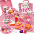Pink Pretend Afternoon Tea Party Set with Storage Basket, Play Food & Accessories for Girls, Tea Party Set for Toddlers Indoor Outdoor Pretend Play, Kids Picnic Basket Toy Gift for Ages 3-8