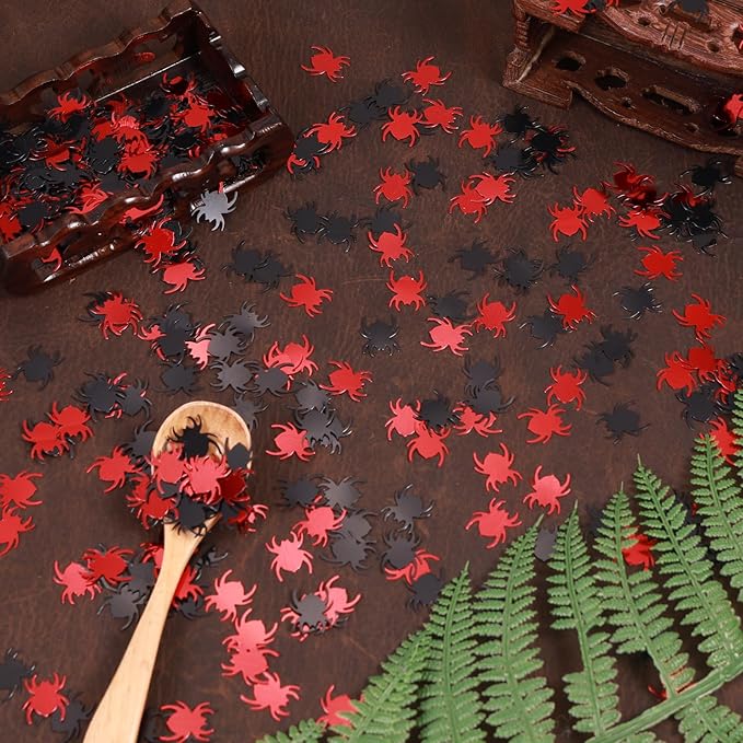 Halloween Party Table Scatter Confetti, 3000 Pcs Red and Black Spider Foil Metallic Confetti for Halloween Party Table Decorations