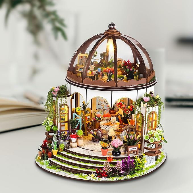 ISSEVE Book Nook Kit, Miniature House Kit with LED Light, Wood Garden DIY Mini House Building Kit, Tiny Dollhouse Home Decor, Halloween Christmas Birthday Crafts Gifts for Adults (Hanging Garden)