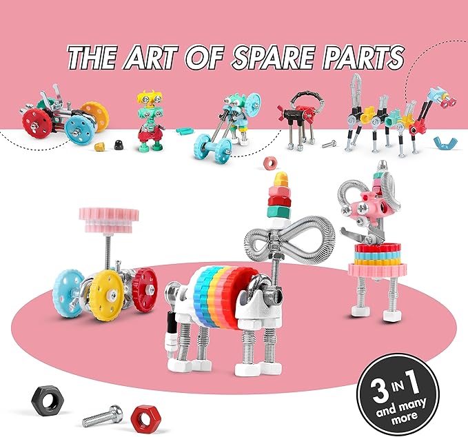 The Off Bits Erector Set: Animal Mini STEM Toys for Kids 6+, Toy Building Sets with Nuts & Bolts, STEM Building Toys Gifts for Boys and Girls (Multicolor)