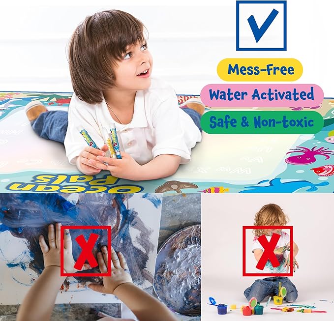 ANIMOLDS 40x32 Inch Water Doodle Mat for Kids - Ocean Pals Aqua Mat