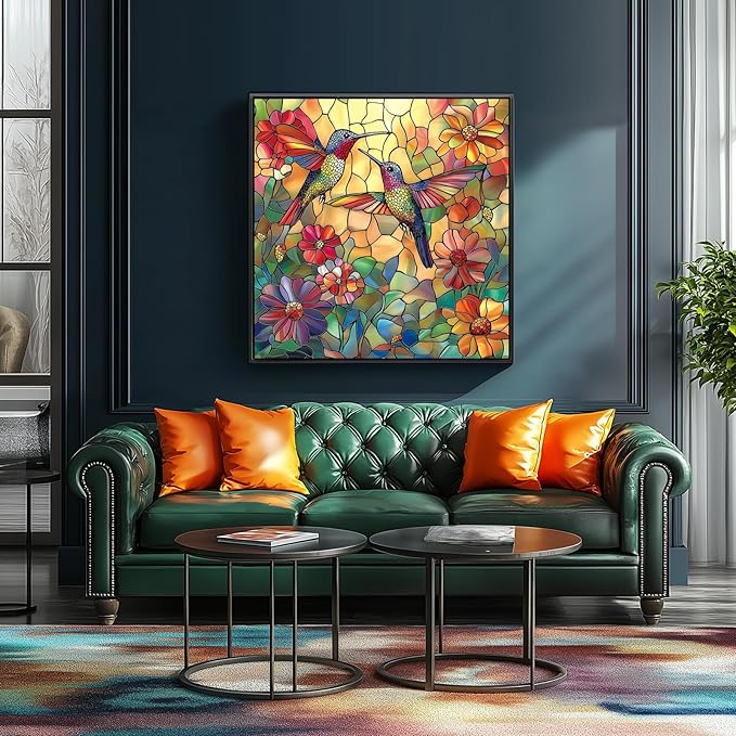 Stained Glass Flower Hummingbird Puzzles for Adults 500 Pieces - Colorful Mosaic Jigsaw Puzzle & Family Fun - Challenging & Unique with Letters on Back Puzzle- 20x20 Inches