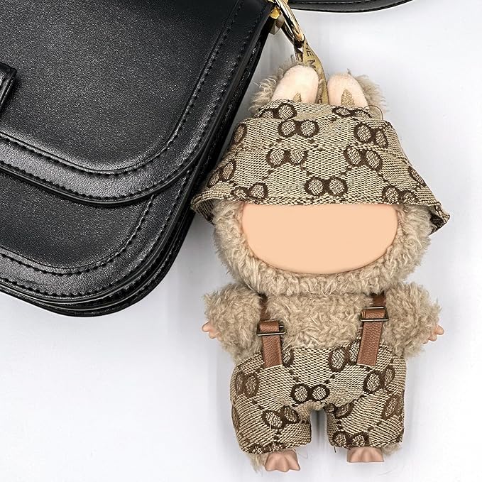 17cm Clothes Set(Only Outfit), Hat & Overalls Set for 6.7inch Doll, Cute Clothes for Dress up Unique Style, Stylish Clothes for Doll (Brown)
