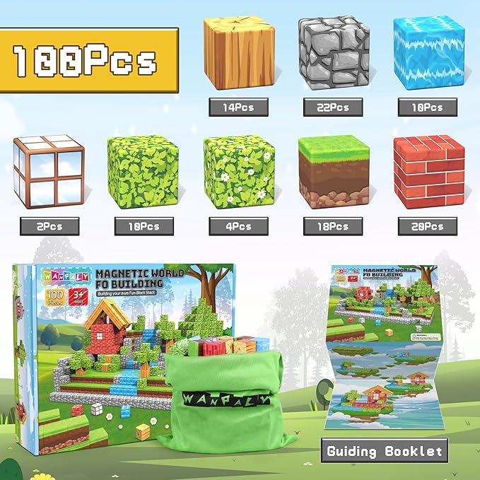 100PCS Magnetic Blocks, 1 inch Building Blocks for Kids, SETM Sensory Toys for Toddlers, Building Blocks Cubes, Birthday Gift for Boys and Girls Aged 3-12 Creative Construction Toys