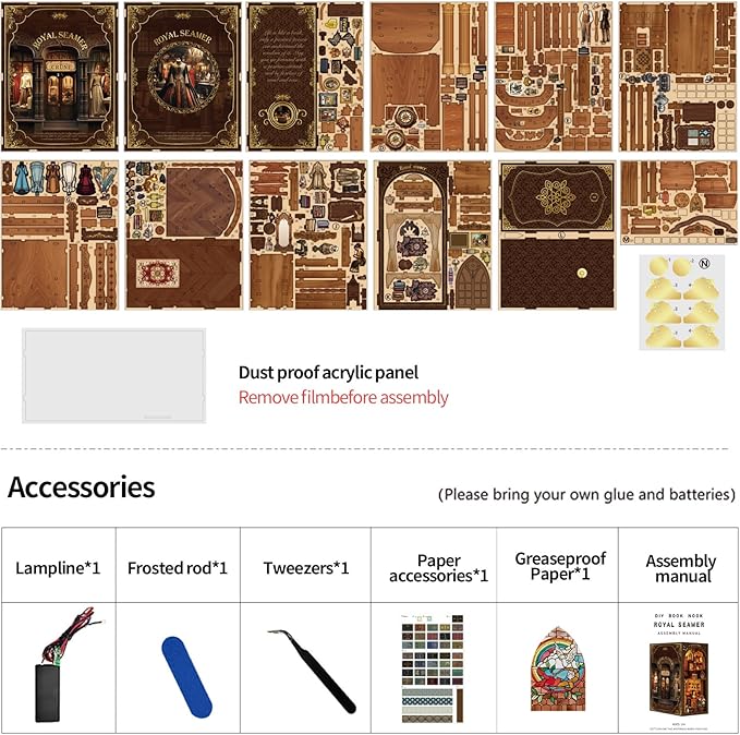 Book Nook Kit - DIY Miniature Dolls House Kit with Furniture and LED Light, 3D Puzzle Wooden Art Bookends, Model Kits for for Adults and Teens (Royal Tailor Shop)