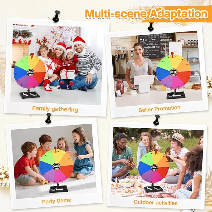 18-inch Tabletop Prize Wheel, Prize Wheel Spinner with Stand & Storage Base, Featuring a Prize Wheel with 14 Customizable Color Sections. Suitable for Party Games, Family Games (Original)