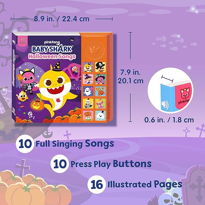 Baby Shark Halloween Songs Sound Book, Children's Halloween Books, Interactive Learning Books for Toddlers, Learning & Education Book Toys, Baby Shark for Babies & Toddlers 1-3