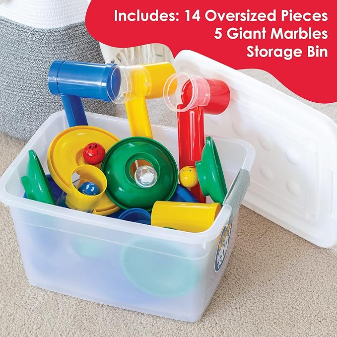 MindWare Junior Marble Run - My First Marble Run Set - Toddler Building Game - Marble Maze Toddler Building Toy Set with Oversized Marble Track Pieces and 5 Giant Marbles for Kids 12 Months and Up