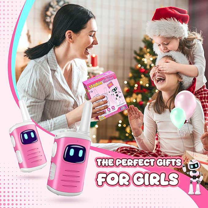 Kids Walkie Talkies Gifts for Girls: Toys Walkie Talkies for Kids 2 Pack Xmas Birthday Gifts for 3 4 5-7 Year Old Girls Grandkids Toys Age 4-5 6-8 Years Old Stocking Stuffers Pink