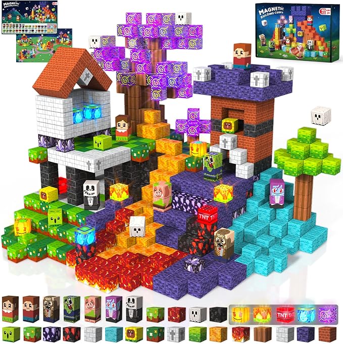 Goody King 150pcs Magnetic Blocks with Light Blocks, Stem Educational Magnet Toys for Kids Ages 3+, Montessori Magnetic Cubes, Creative Construction Building Cubes Set for Boys Girls