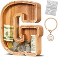 KMC Wooden Letter Piggy Bank, Personalized Initial Piggy Bank for Kids Boys, Clear Alphabet G Wood Money Box, Unbreakable Coin Saving Jar, Birthday, for Children