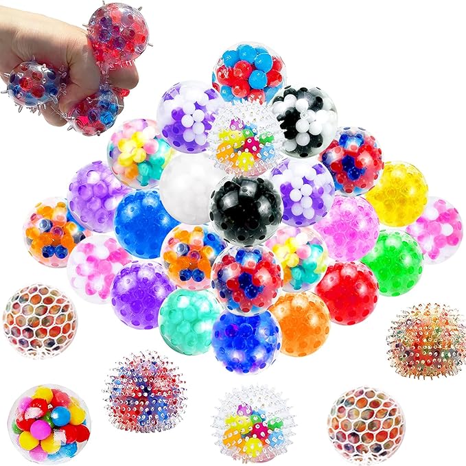 34Pcs Stress Balls, Squishy Squeeze Balls Bulk, Small Sensory Balls, ADHD Stress Relief for Adults , Classroom Prizes, Party Favors, Birthday Gift, Goodie Bag Stuffers