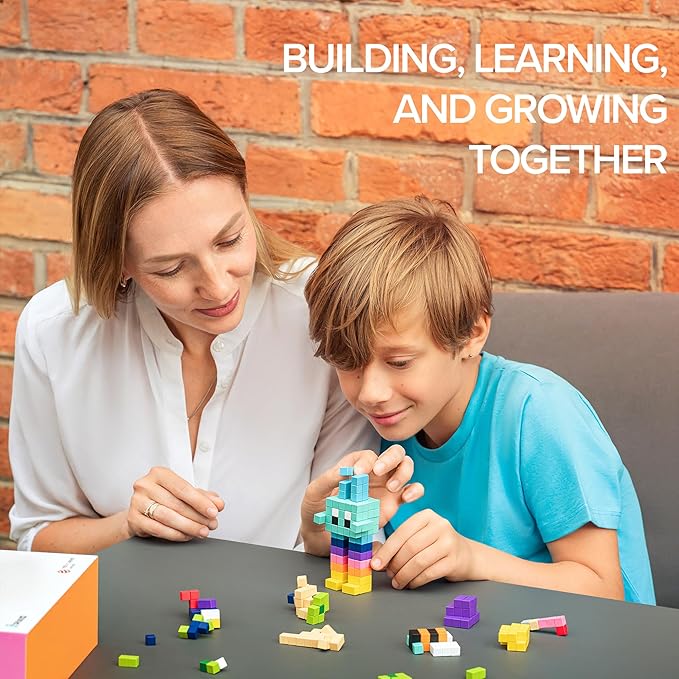 PIXIO Happy Family - Magnetic Building Blocks for Kids Over 6 Years, Pixel Art, STEM Magnet Toys for Kids Ages 8-12, Portable Magnetic Blocks for Creativity - 162 pcs