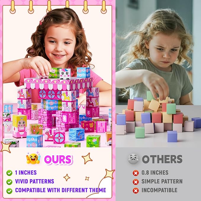 Magnetic Blocks,150PCS Magnetic Building Cube Game,Magnet Blocks Tiles Constructions Toys,STEM Educational Building Blocks for Kids,Christmas Birthday Gifts for Boys and Girls Age 3+ Years Old