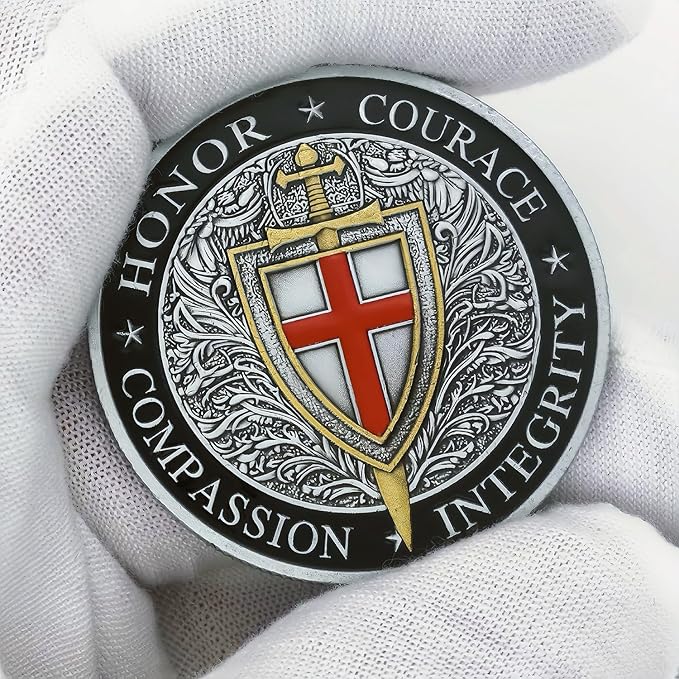 Knight Templar Challenge Coin Armor Red Cross Shield Faith and Bravery Coin Collection (Pack of 3)